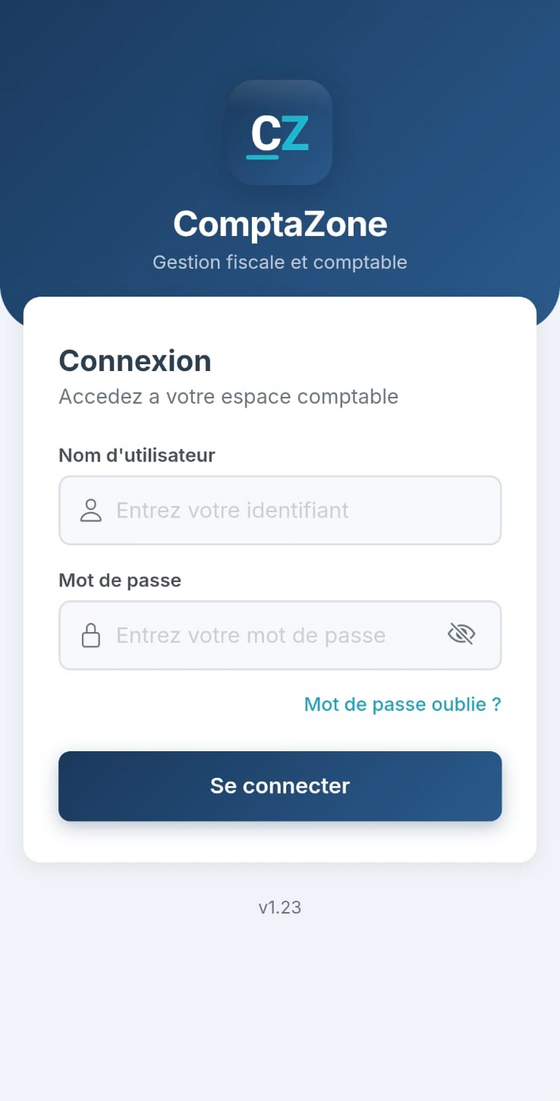Application mobile Android ComptaZone — espace client : déclarations en retard et échéances à venir